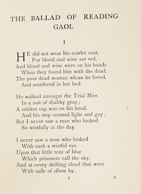 Wilde, Oscar - The Ballad of Reading Gaol, first edition, one of 800 copies on hand-made paper, original cream and ochre cloth, [Mason 371], 8vo, Leonard Smithers, 1898.